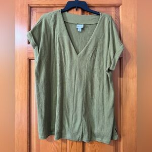 Ava & Viv V-Neck Olive Blouse